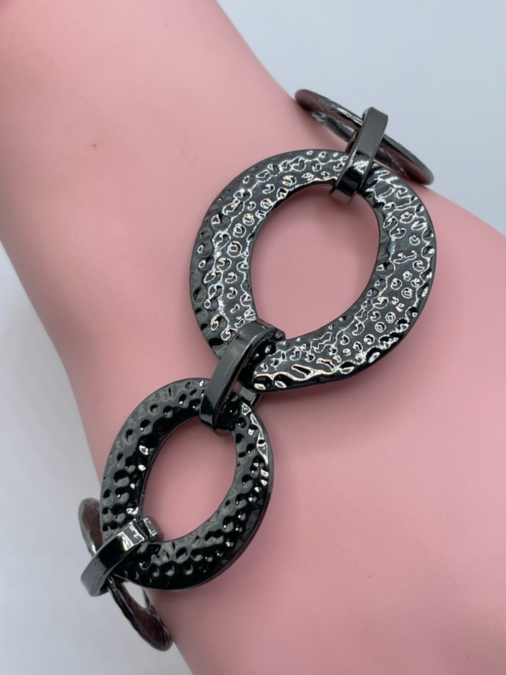 Gunmetal Hammered Link Bracelet Bold Chunky Statement Chain